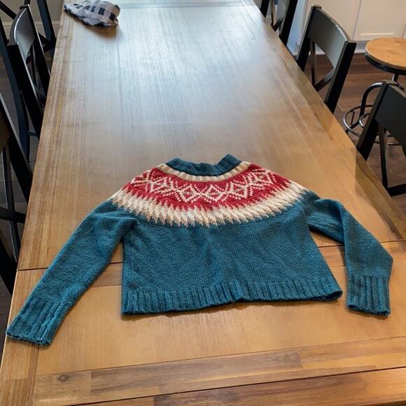 American Eagle fair isle mock neck plush sweater bohemian cozy retro soft sz S - Picture 2 of 9